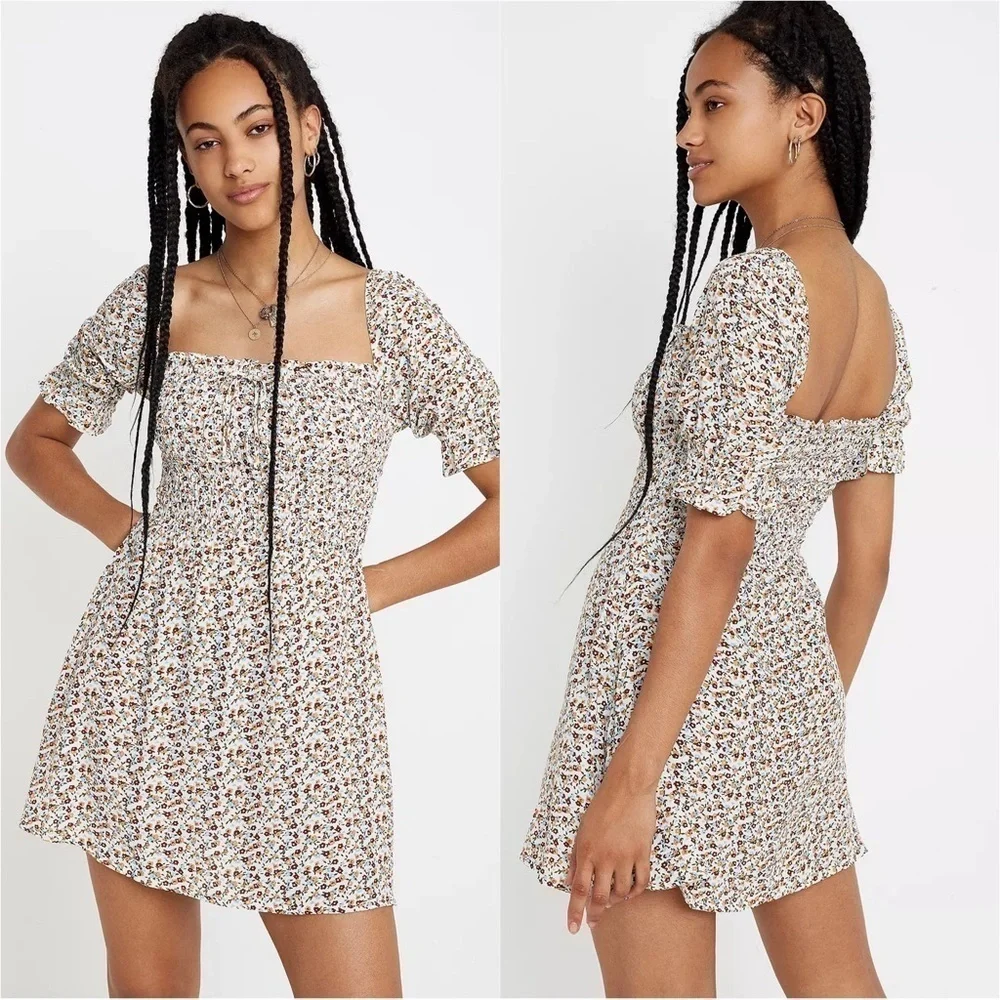 Faithfull The Brand Dress Beldhi Floral Mini Puff Sleeves Fit and Flare S